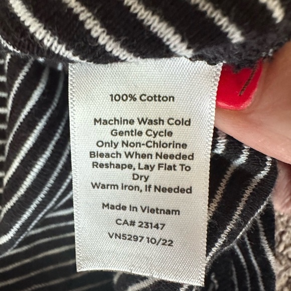 T‎ by Talbots ruched back sleeveless 100% cotton striped tee top black white XL - Picture 6 of 7